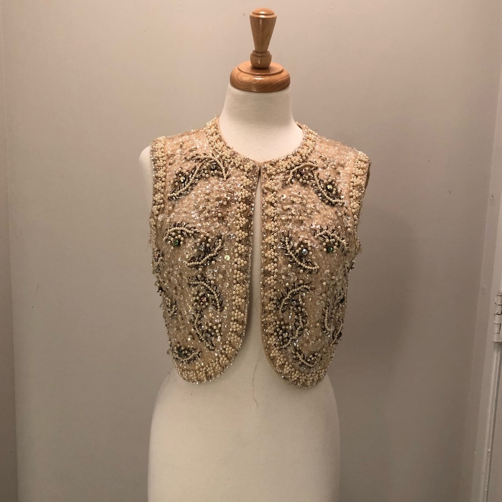 Vintage Iridescent Sequence,Pearl, Rhinestone Vest